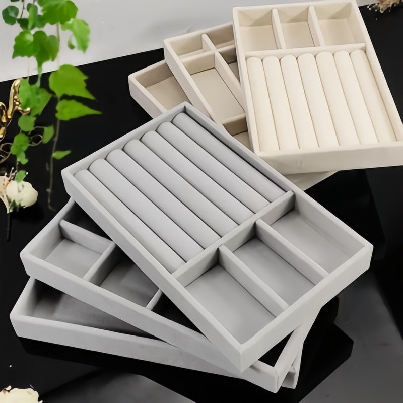 Organizador de Joias em Veludo — Bandeja Porta-Joias para Gaveta, Elegante e Prática.