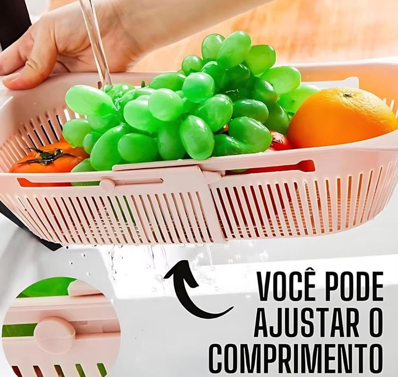 Escorredor De Pia e Talheres Com Alças Cesta Ajustável Para Alimentos, Verduras,