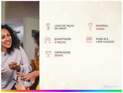 Kit 6 Taças Vidro Para Vinho/ Água 385Ml Nadir Figueiredo