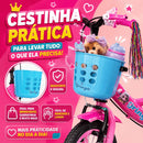 Bicicleta Infantil Menina Aro 16 Princesa com LED, Cestinha e Rodinhas | 4 a 8 Anos