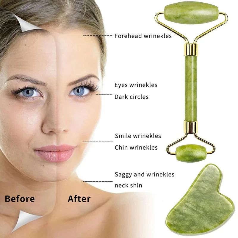 Rolo de jade natural massageador para rosto rolo de levantamento facial anti-rug
