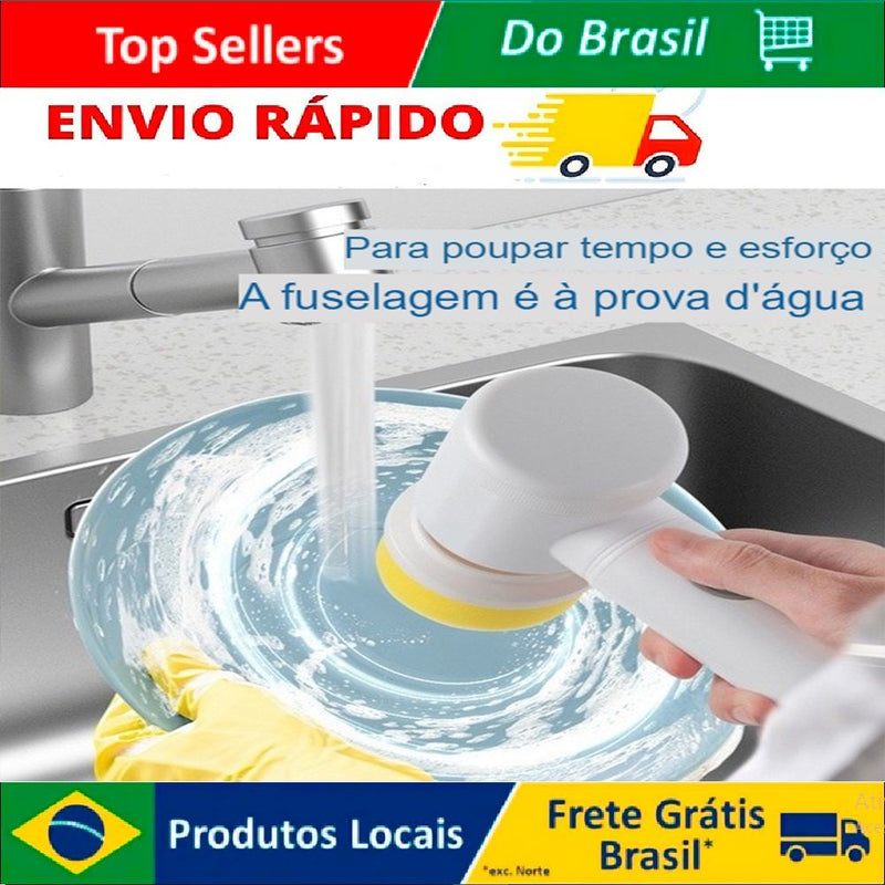Limpeza Fácil e Sem Esforço! – Escova Elétrica 5 em 1 para Louças e Casa.