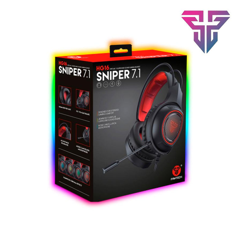 Headset Gamer Fantech HG16 Sniper 7.1 USB RGB com Microfone e Drivers 50mm