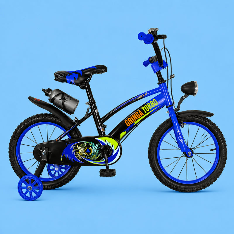 Bicicleta Infantil Aro 16 Old School Azul com LED e Farol | Pneu Grosso, Rodinhas Laterais e Freio V-Brake | 4 a 8 Anos