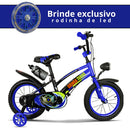Bicicleta Infantil Aro 16 Old School Azul com LED e Farol | Pneu Grosso, Rodinhas Laterais e Freio V-Brake | 4 a 8 Anos